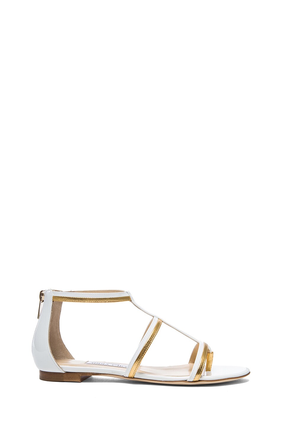 Image 1 of Jimmy Choo Tabitha Patent Leather Sandals in White & Gold