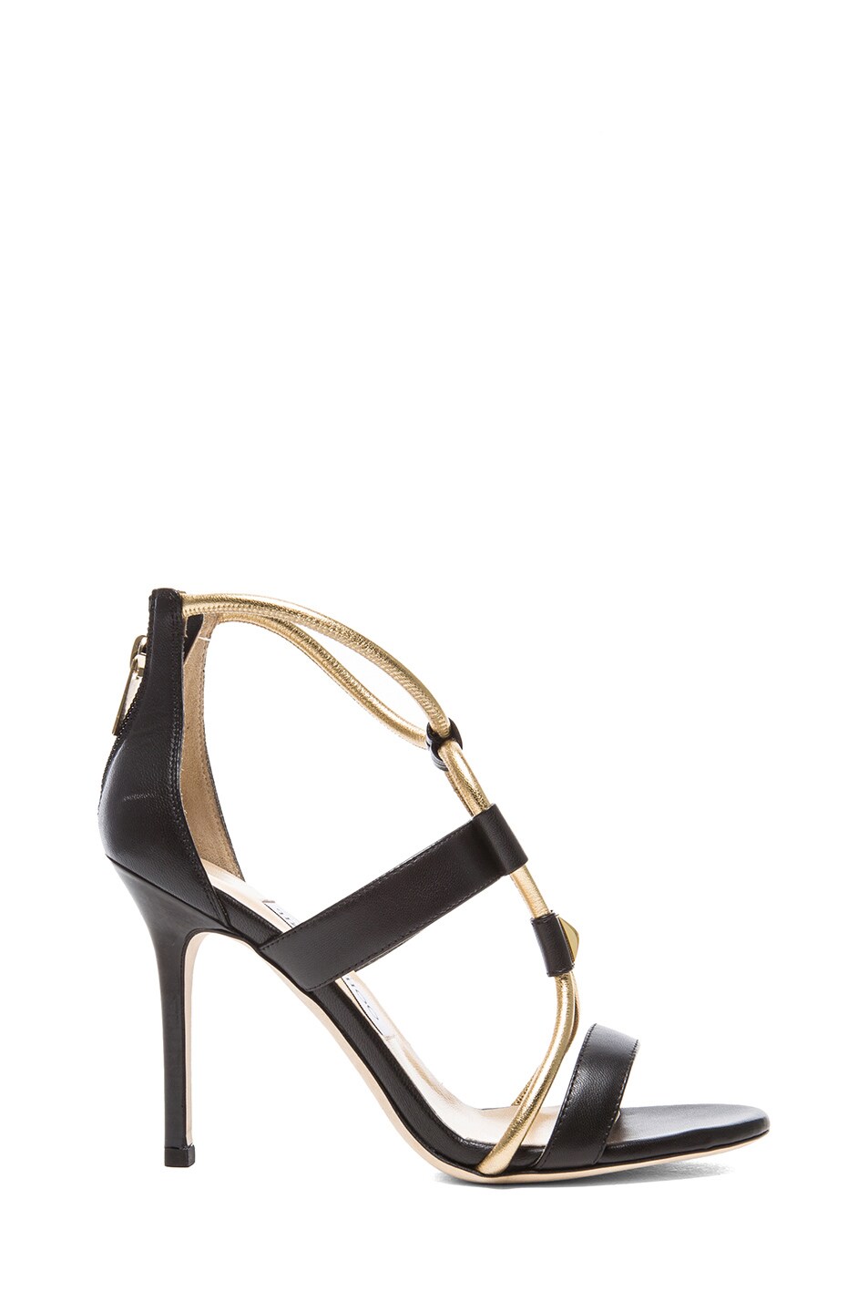 Image 1 of Jimmy Choo Nappa Leather Heeled Sandals in Black & Gold