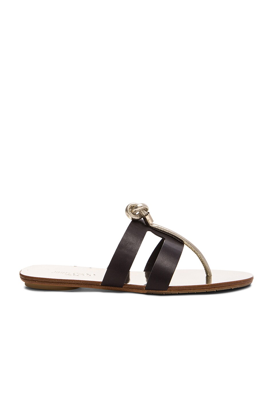 Image 1 of Jimmy Choo Naveen Leather Thong Sandals in Black & Light Gold
