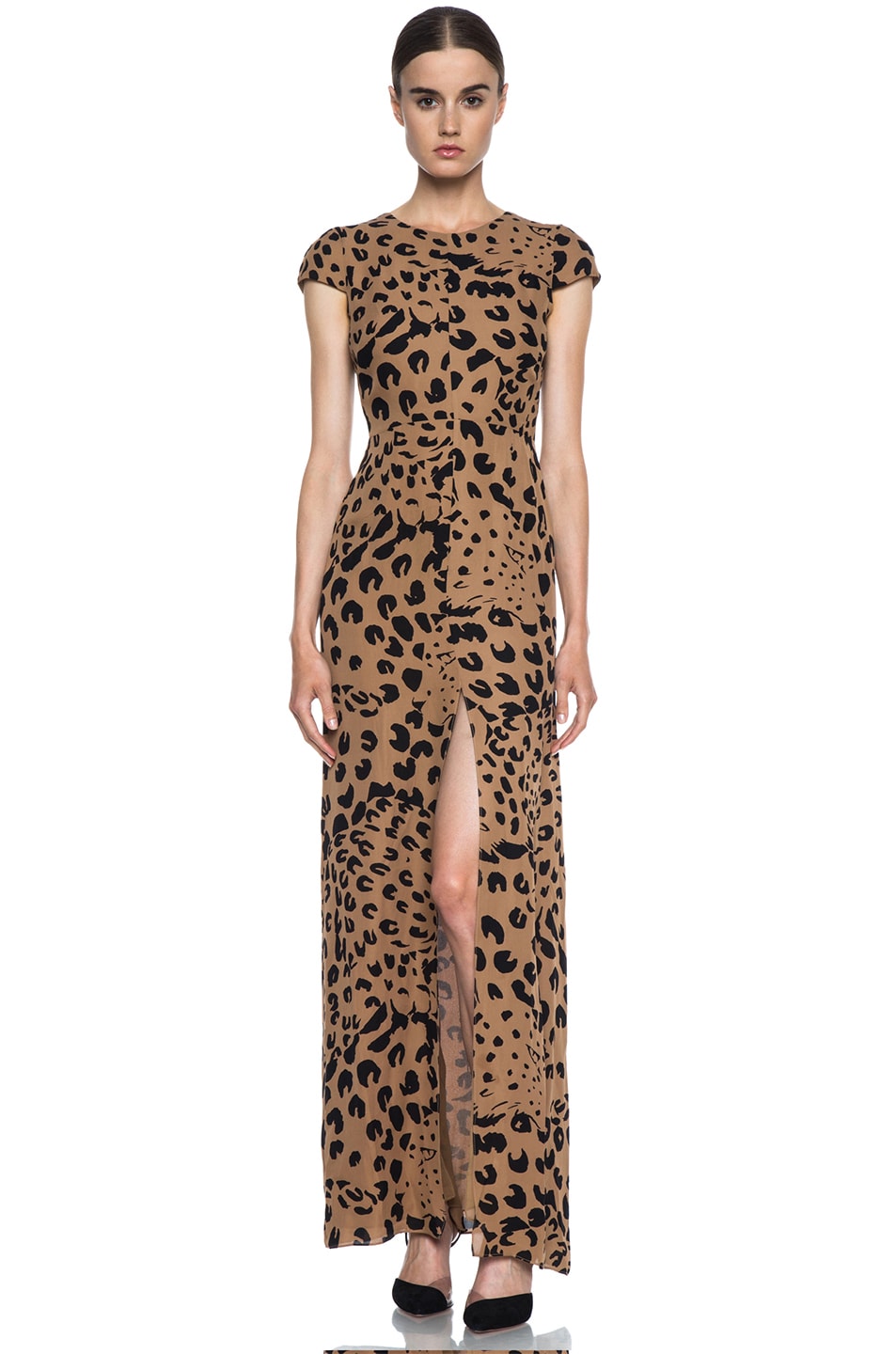 Image 1 of Jenni Kayne Printed Double Georgette Silk Gown in Camel & Black