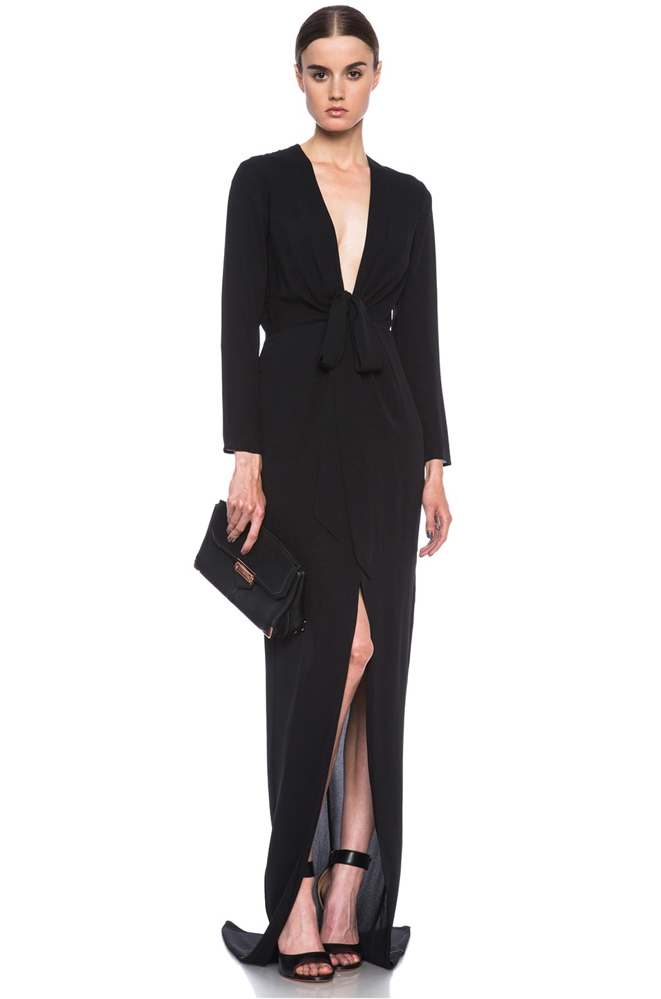 Jenni Kayne Plunge Silk Gown in Black | FWRD