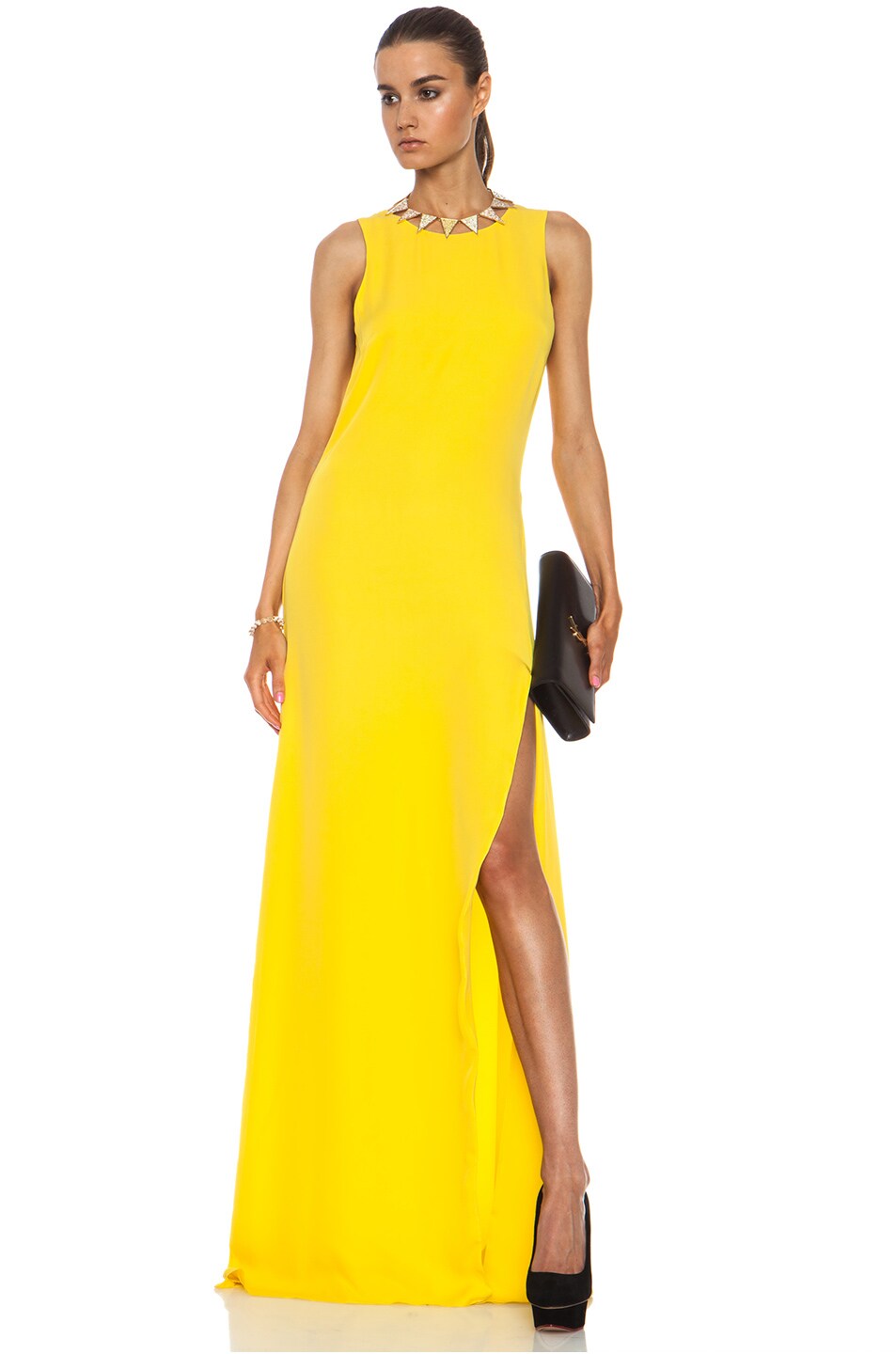 Image 1 of Jenni Kayne Thigh Slit Silk Gown in Yellow