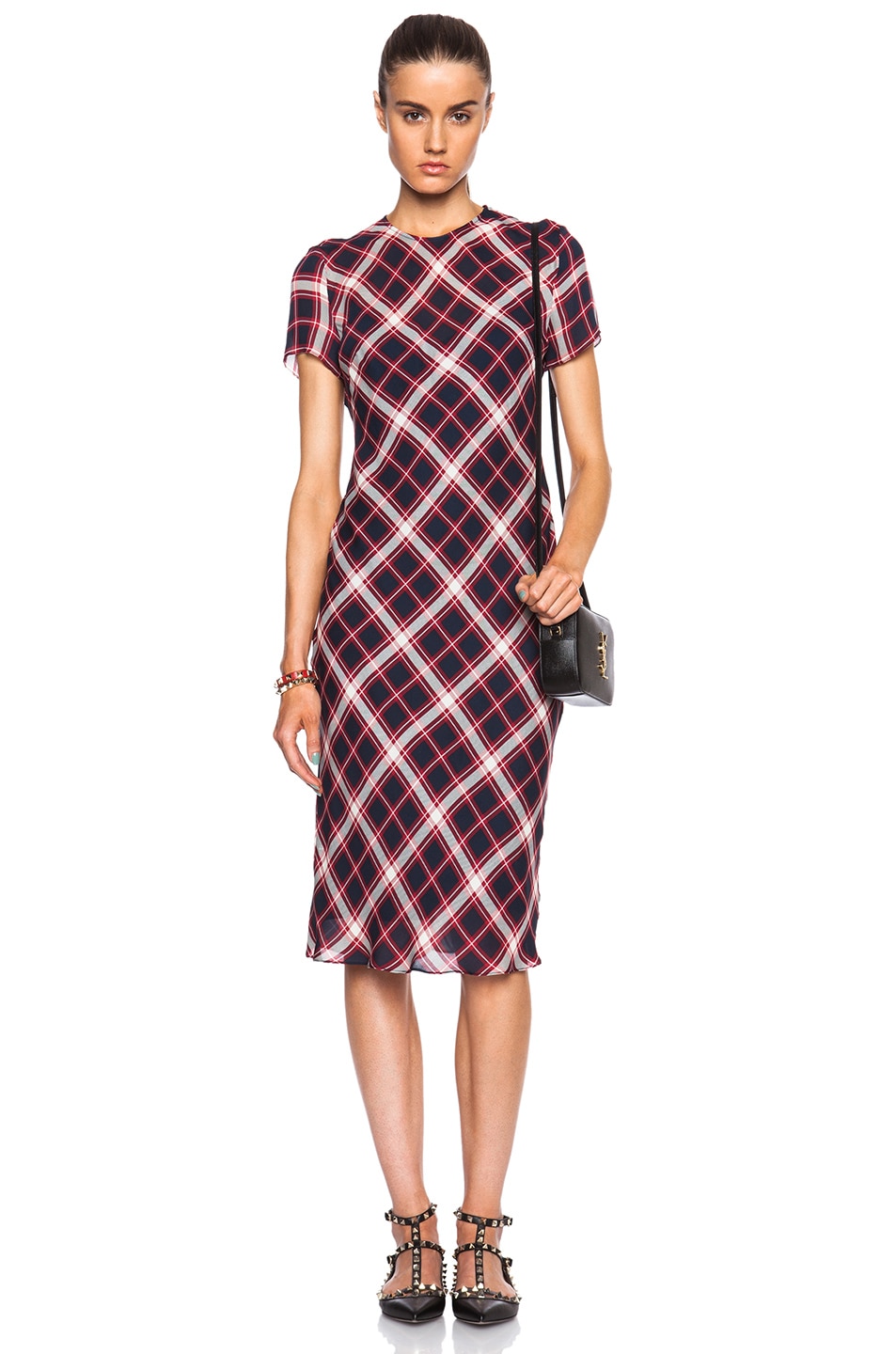 Image 1 of Jenni Kayne Plaid Double Georgette Dress in Ivory, Navy & Red
