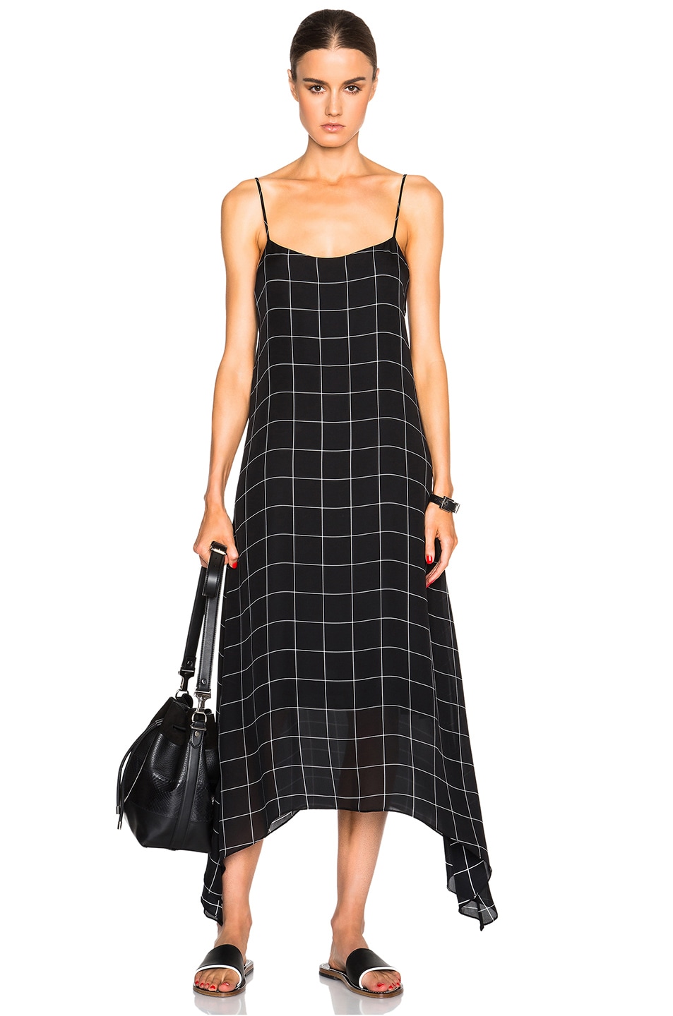 Image 1 of Jenni Kayne Grid Print Georgette Maxi Dress in Black & White Grid
