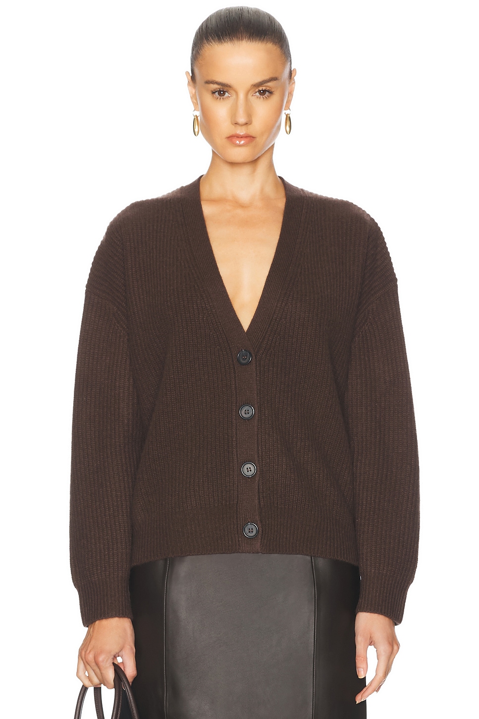 Cropped Cashmere Cocoon Cardigan in Chocolate