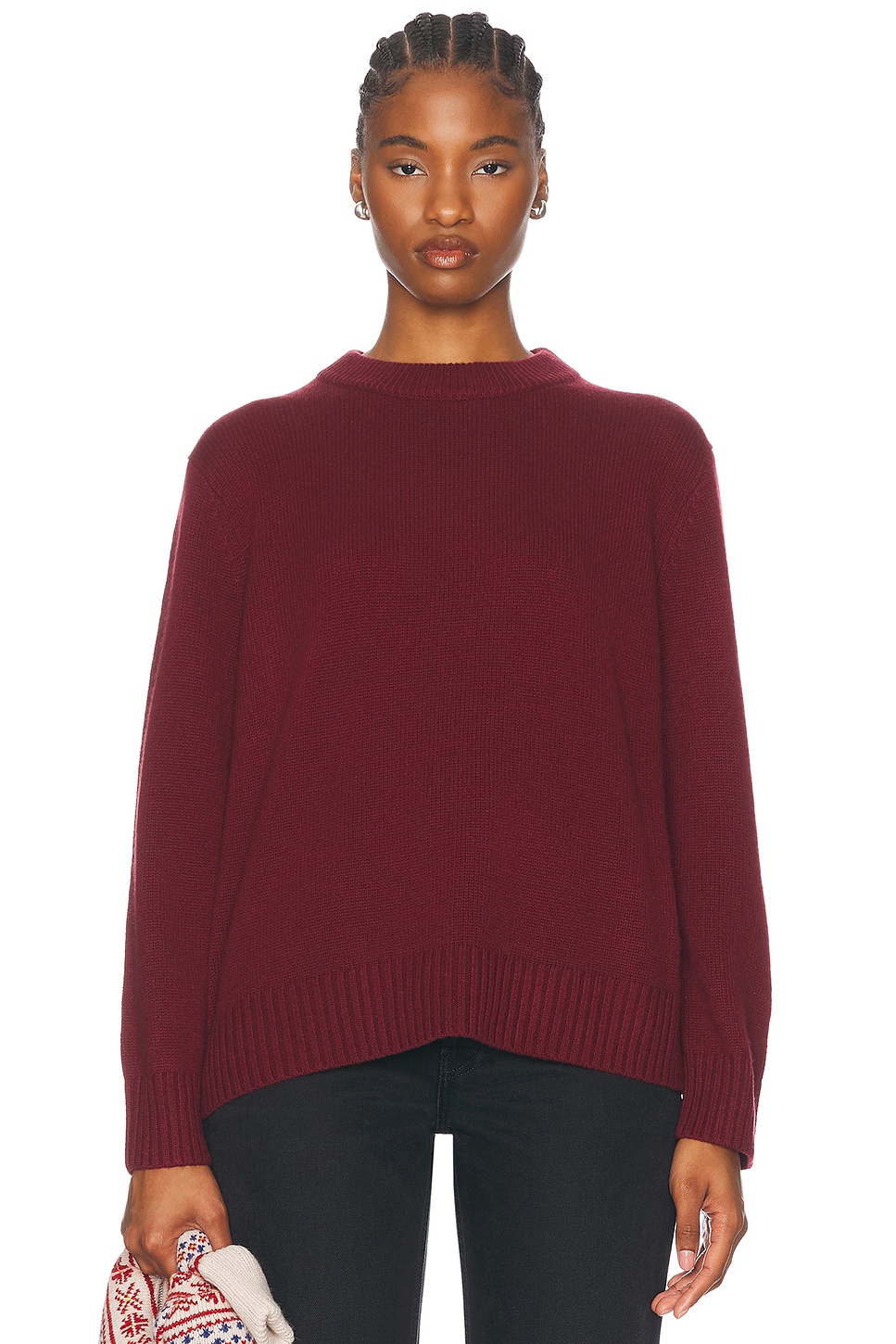 Cashmere Oversized Crewneck Sweater in Wine