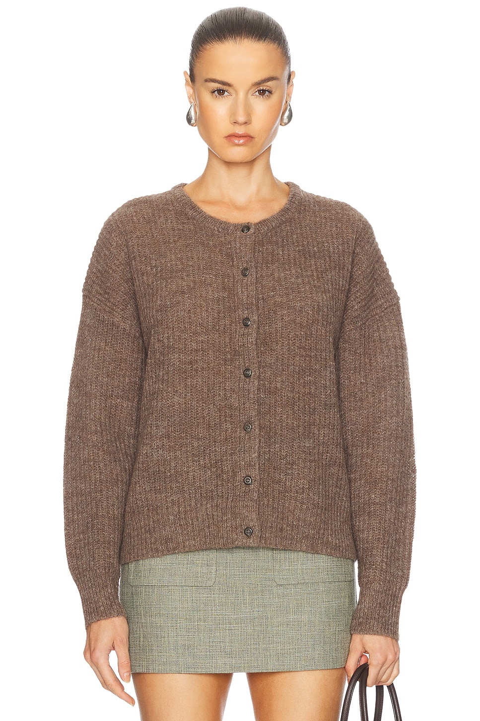 Hayes Crewneck Cardigan in Taupe