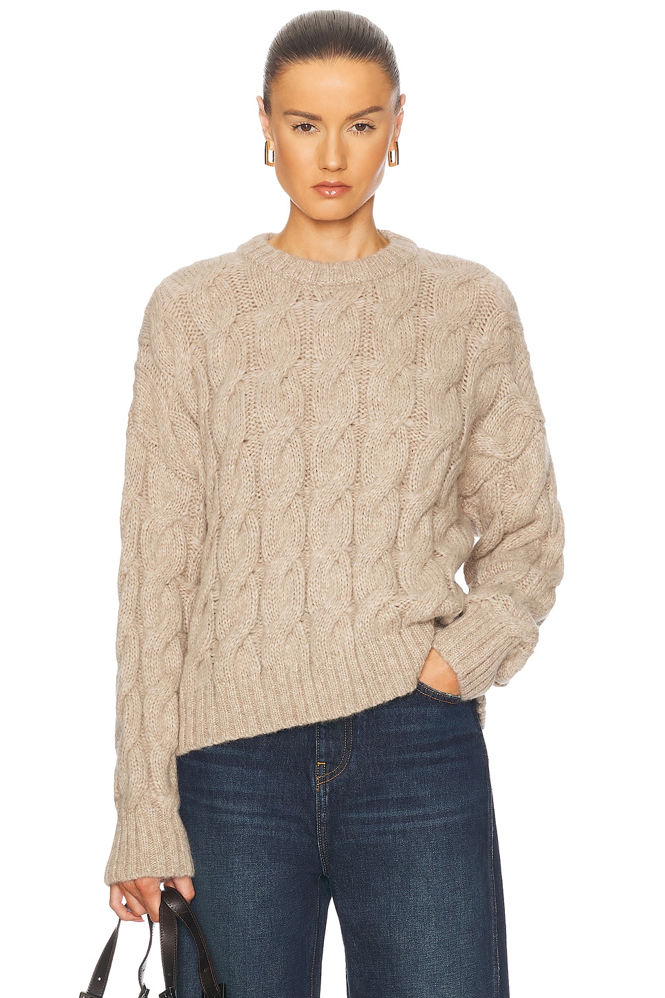 Cable Serena Crewneck Sweater in Taupe