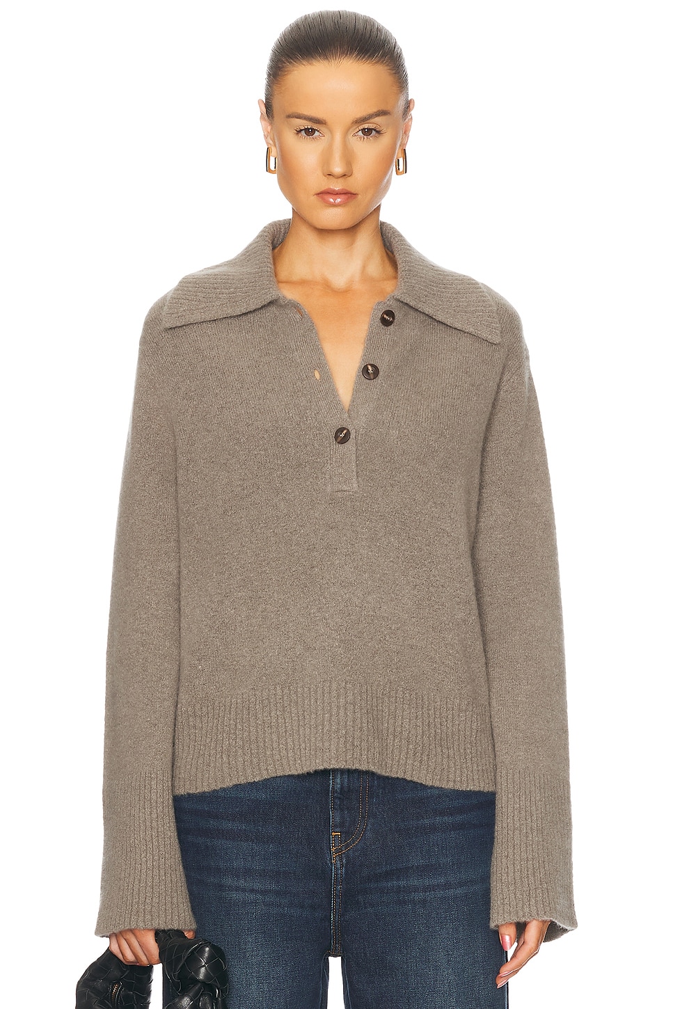 Cashmere Stevie Polo Sweater in Grey