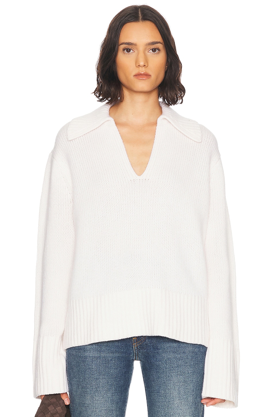 Cashmere Phoebe Polo Sweater in Ivory