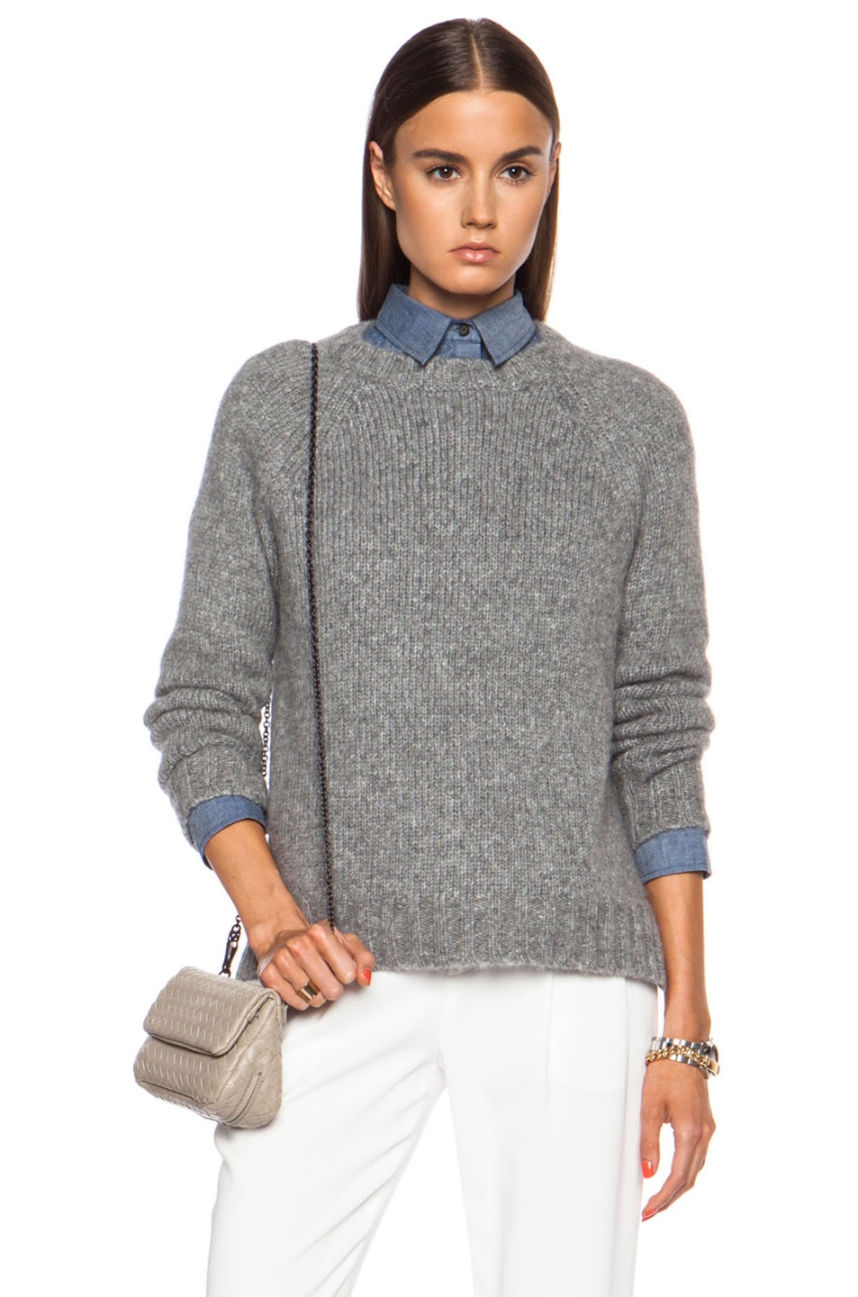 Image 1 of Jenni Kayne Side Slit Crewneck Alpaca-Blend Sweater in Heather Grey