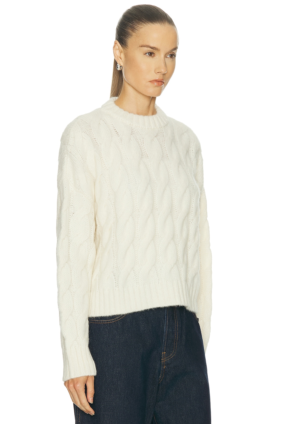 Jenni Kayne Cable Serena Crewneck Sweater In White