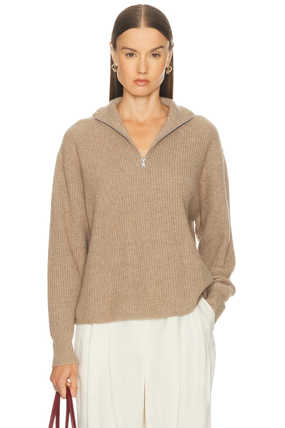 Jenni Kayne Cashmere Half Zip Sweater In Brown