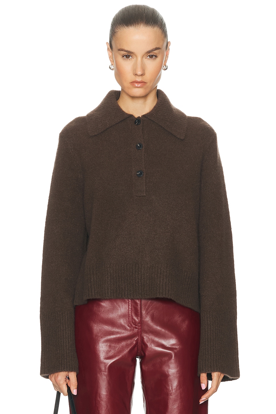 Image 1 of Jenni Kayne Cashmere Stevie Polo Sweater in Chocolate