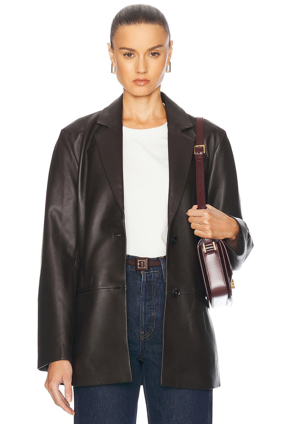 Shop Jenni Kayne Leather Brooke Blazer In Chocolate