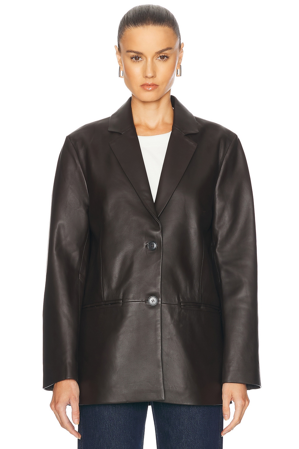 Shop Jenni Kayne Leather Brooke Blazer In Chocolate