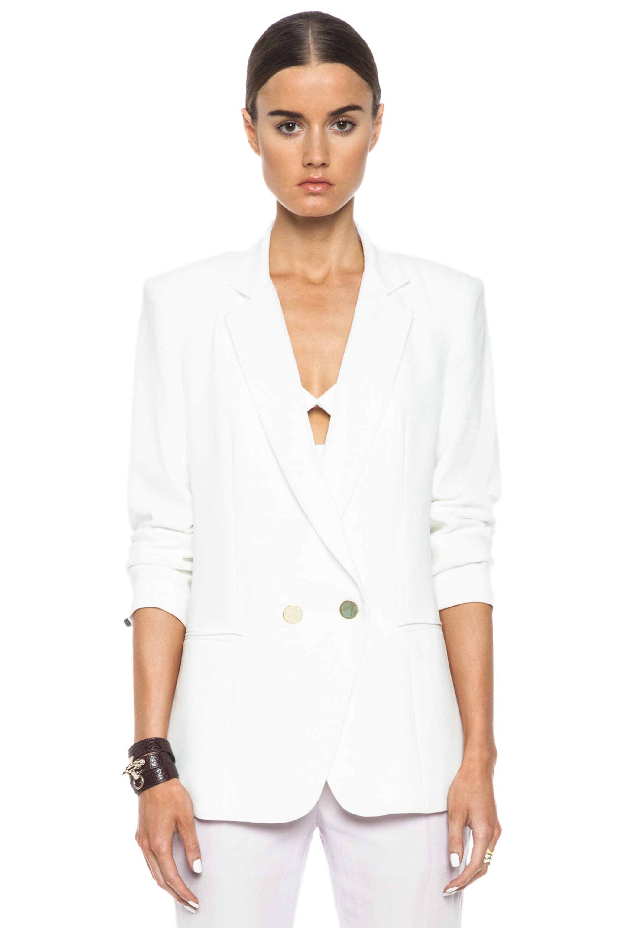 Jenni Kayne Cross Button Acetate-Blend Blazer in White | FWRD