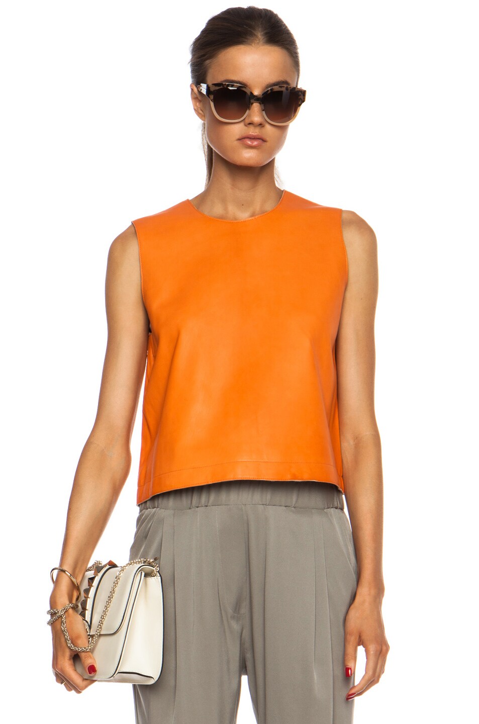 Image 1 of Jenni Kayne Zip Back Shell Leather Top in Orange