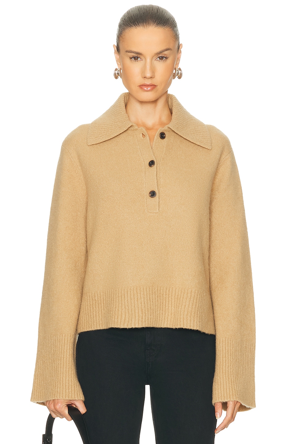 Image 1 of Jenni Kayne Cashmere Stevie Polo Top in Camel