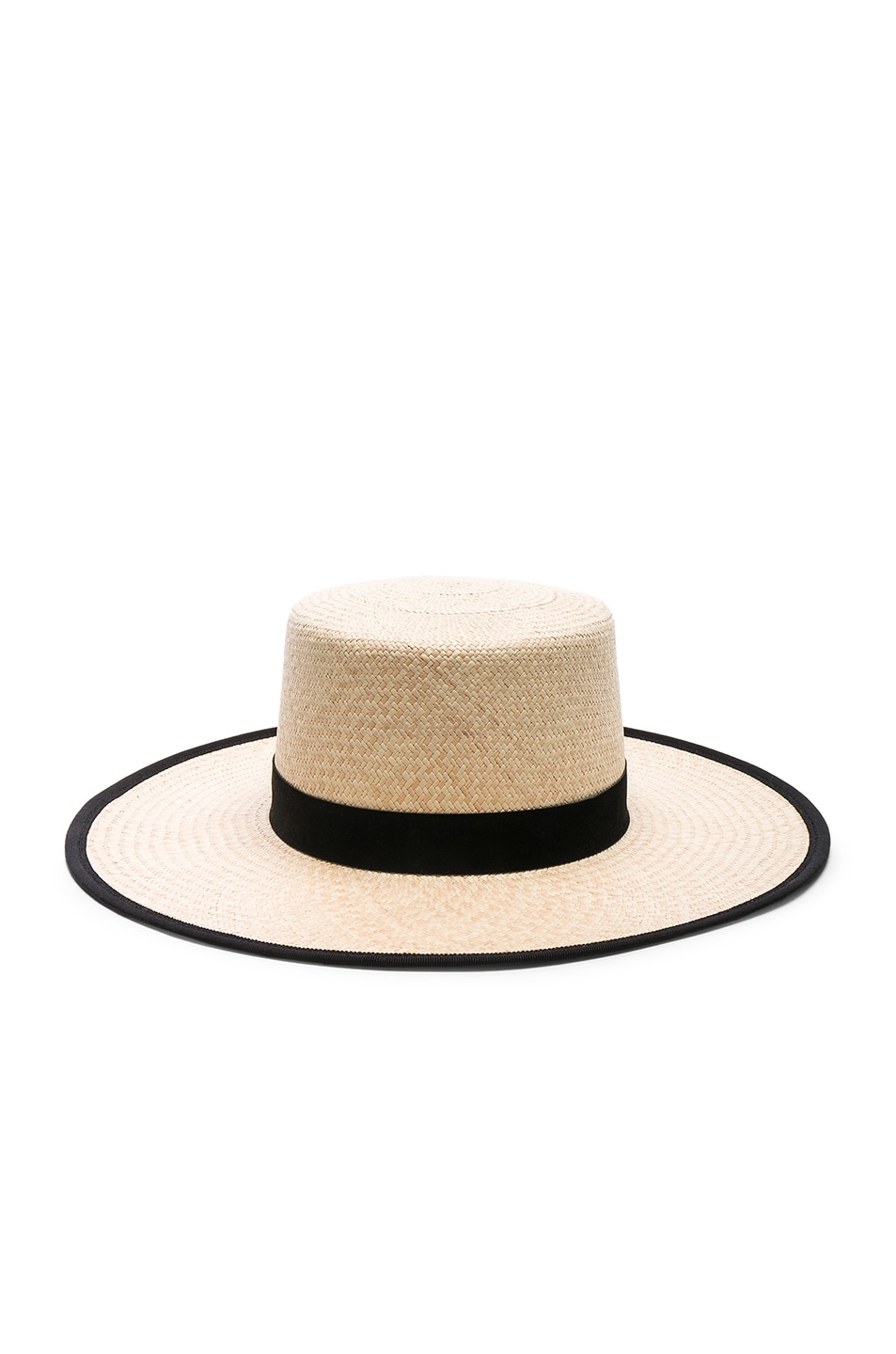 Image 1 of Janessa Leone Willow Boater Hat in Natural & Black