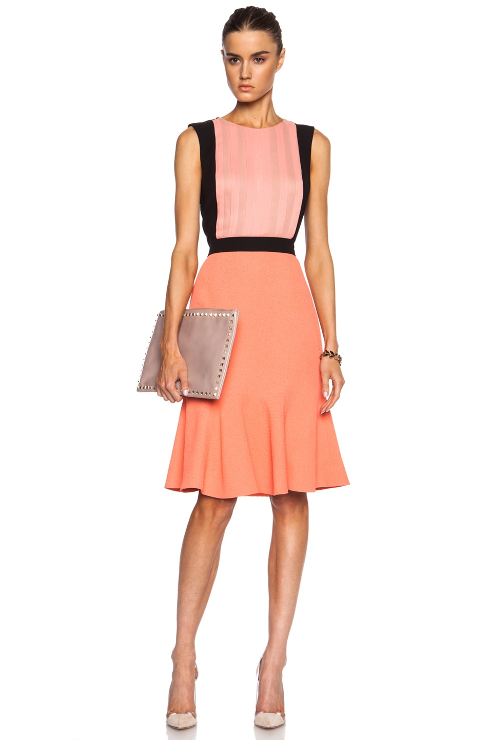 Image 1 of J. Mendel Pleated Viscose Chiffon Open Back Dress in Coral & Tender Rose