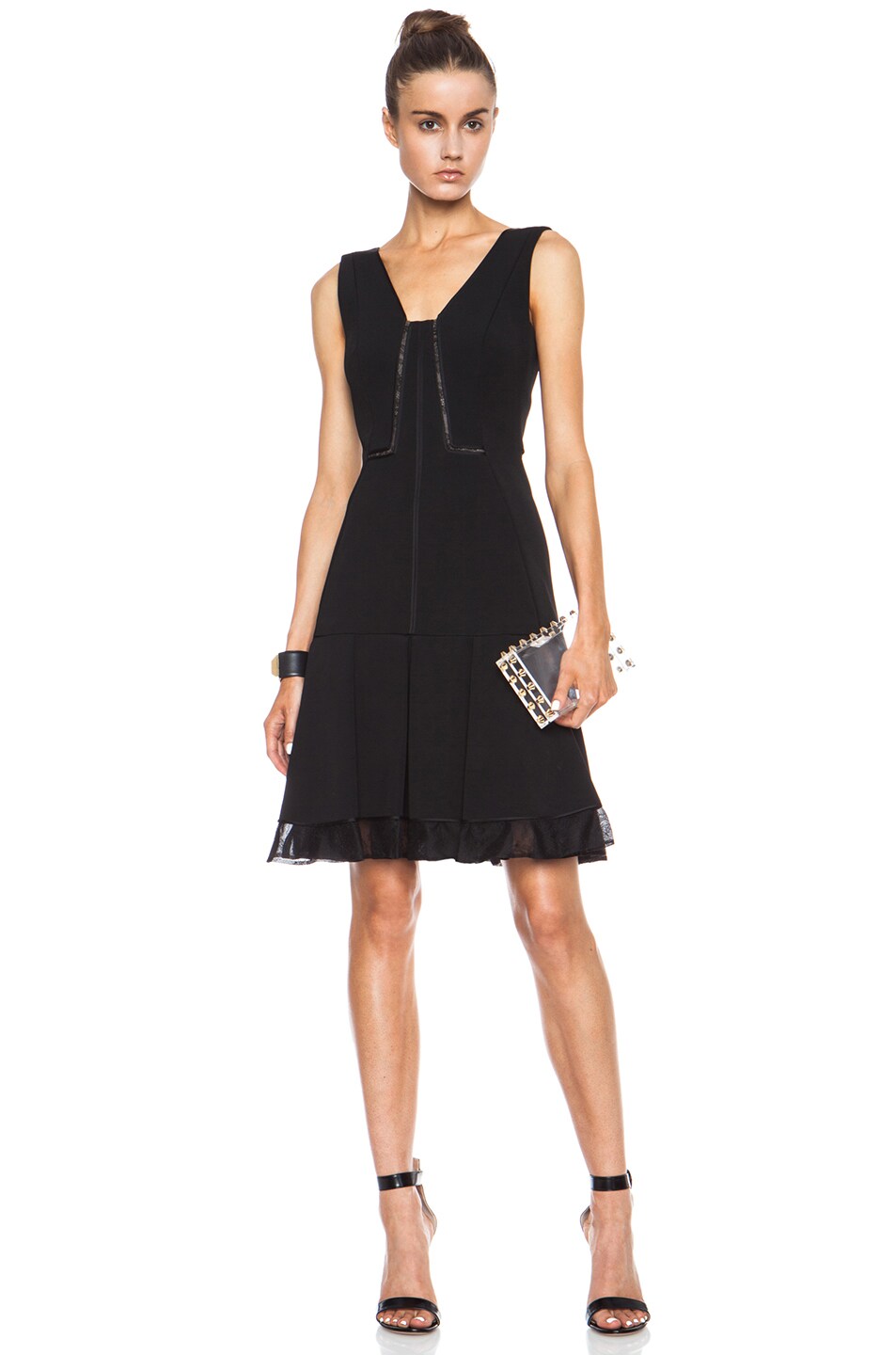 J. Mendel Techno V-Neck Jersey Dress in Noir | FWRD