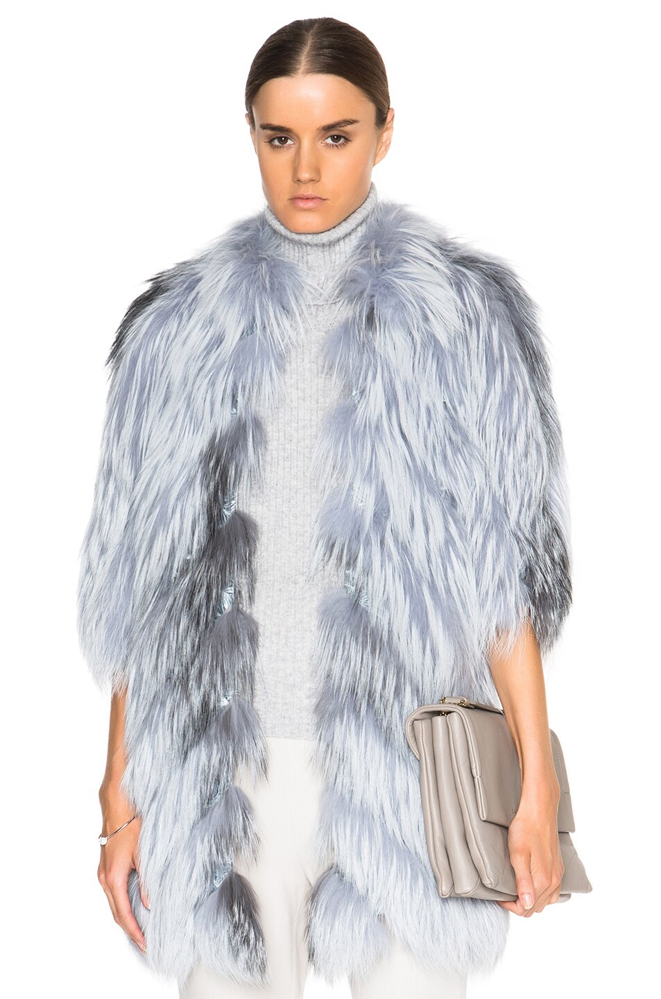 Image 1 of J. Mendel Silver Fox Lace Inset Coat in Light Blue
