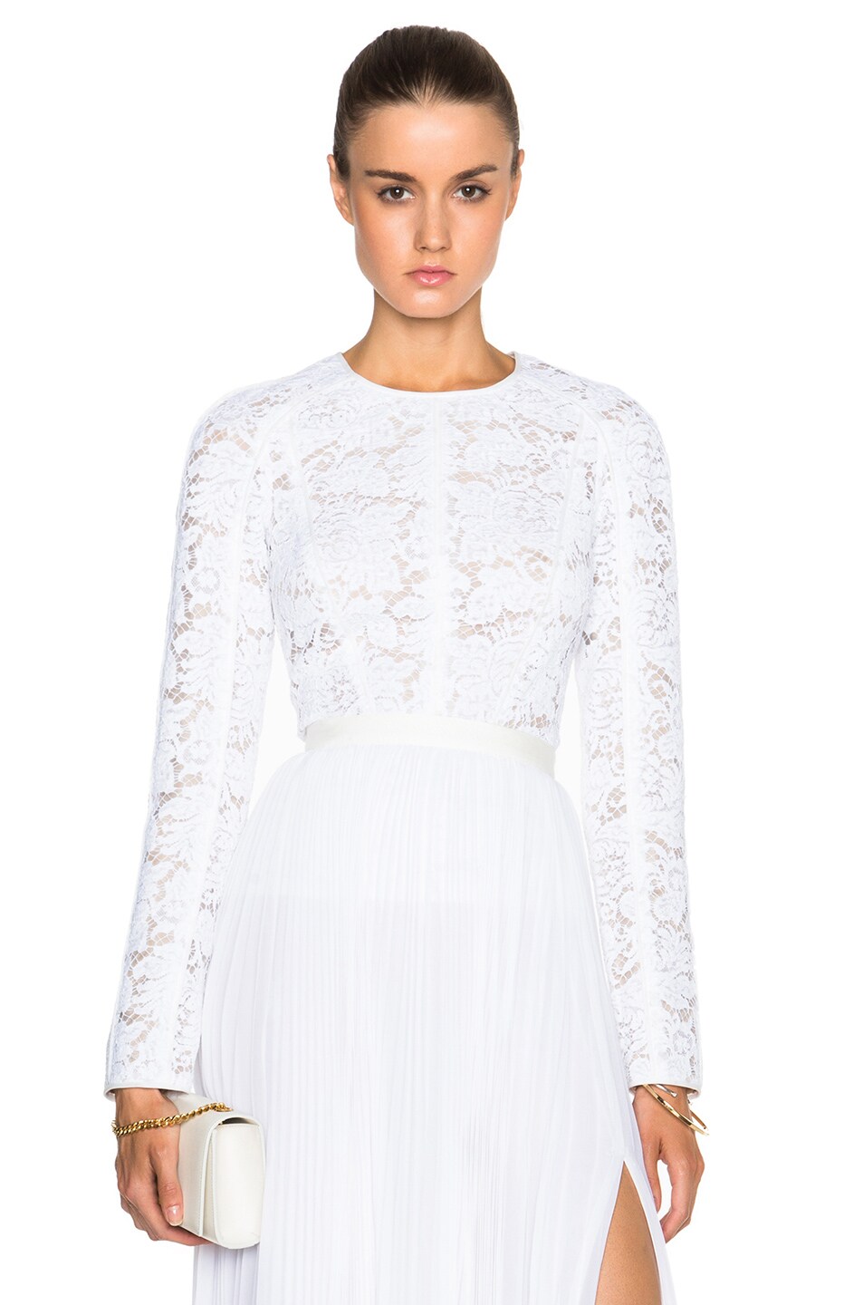 Image 1 of J. Mendel Floral Lace Long Sleeve Peplum Top in Ivoire