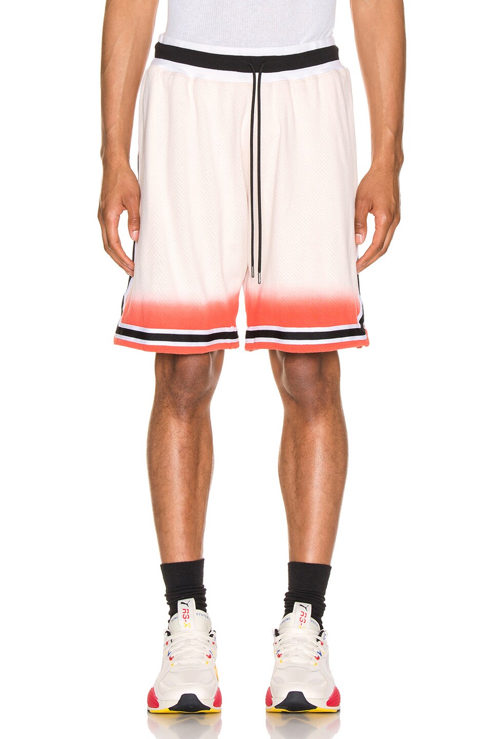 Image 1 of JOHN ELLIOTT Dip Dye Basketball Shorts in Ivory & Red