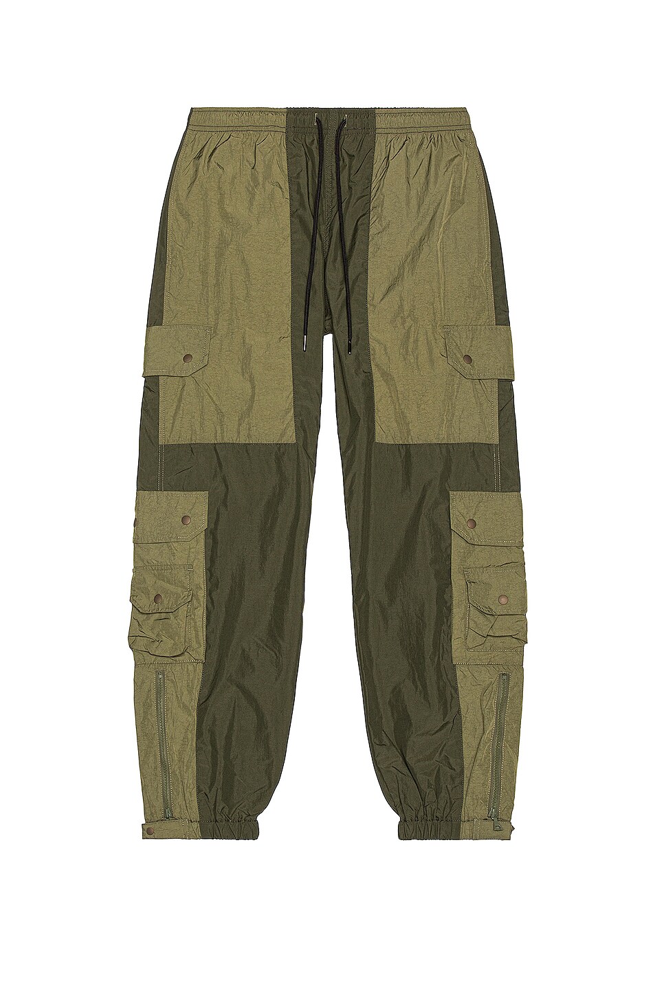 Image 1 of JOHN ELLIOTT Paneled Nylon Cargo Pants in Olive