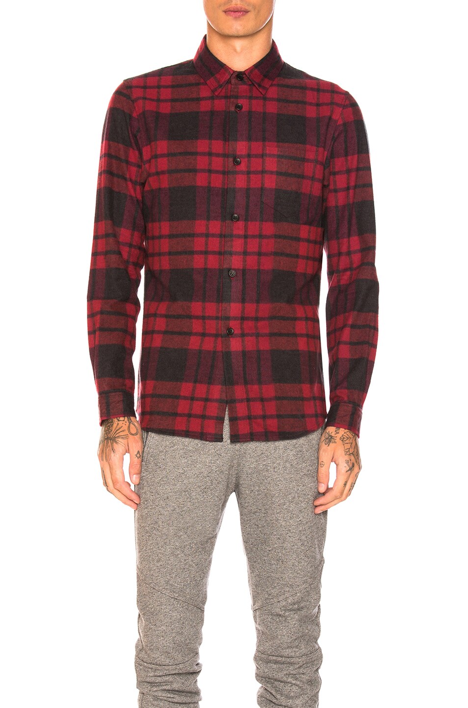 Image 1 of JOHN ELLIOTT Brushed Flannel Button Up in Red