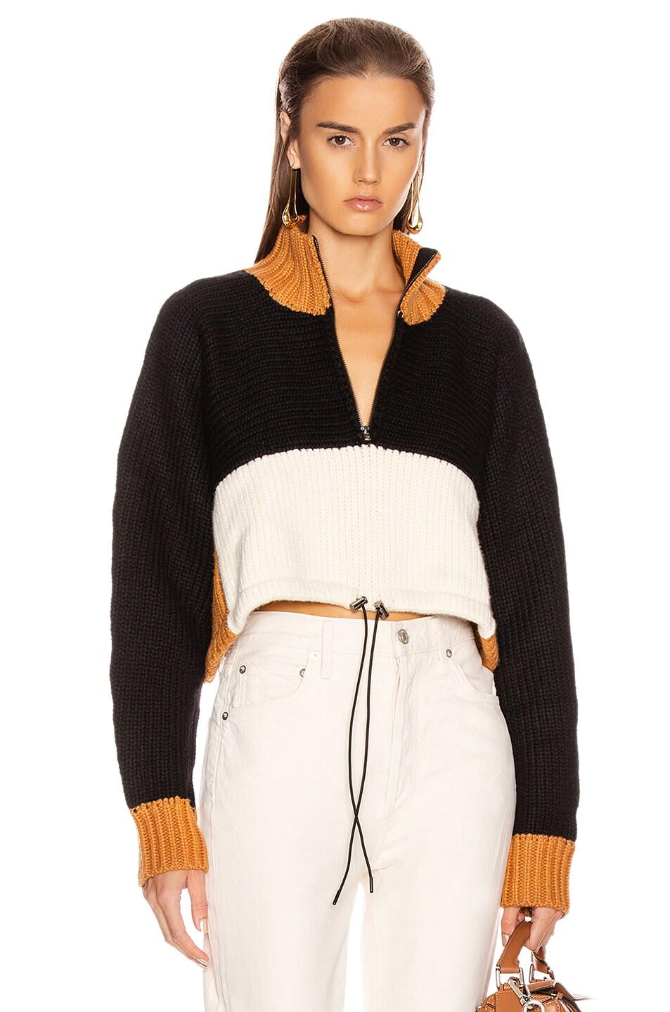 Image 1 of JoosTricot Anorak Sweater in Cinnamon, Coal & Laser White