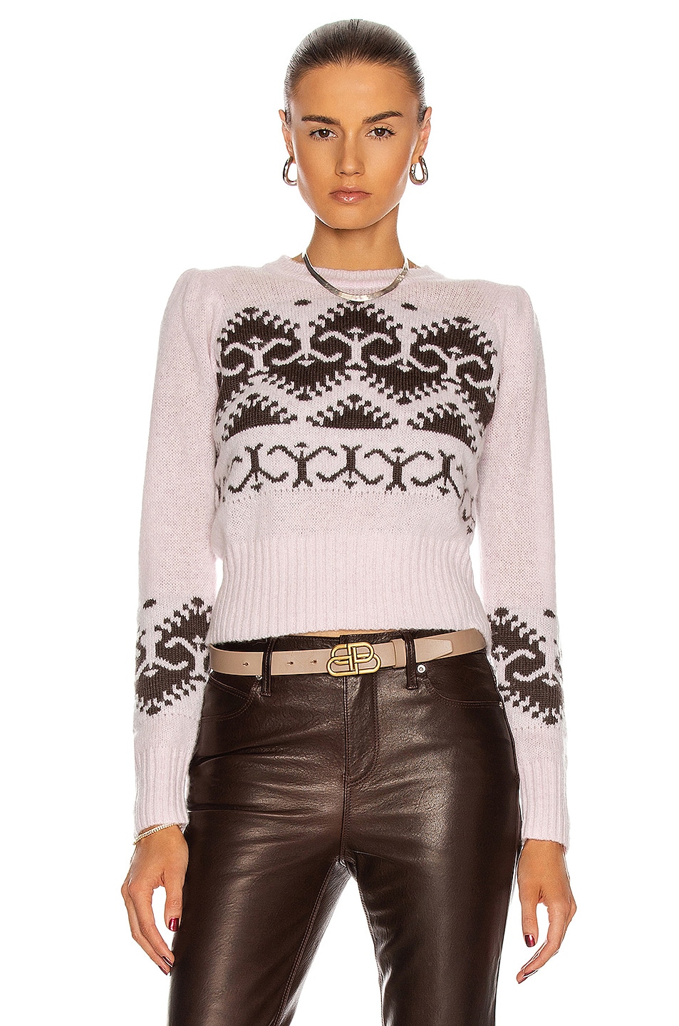 Image 1 of JoosTricot 40's Crew Neck Sweater in Posy & Coffee