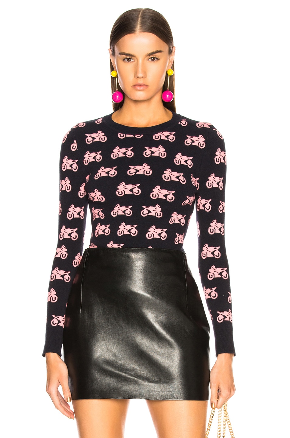 Image 1 of JoosTricot Bodycon Printed Jacquard Crew Neck Sweater in Ship Ahoy & Mango Blush