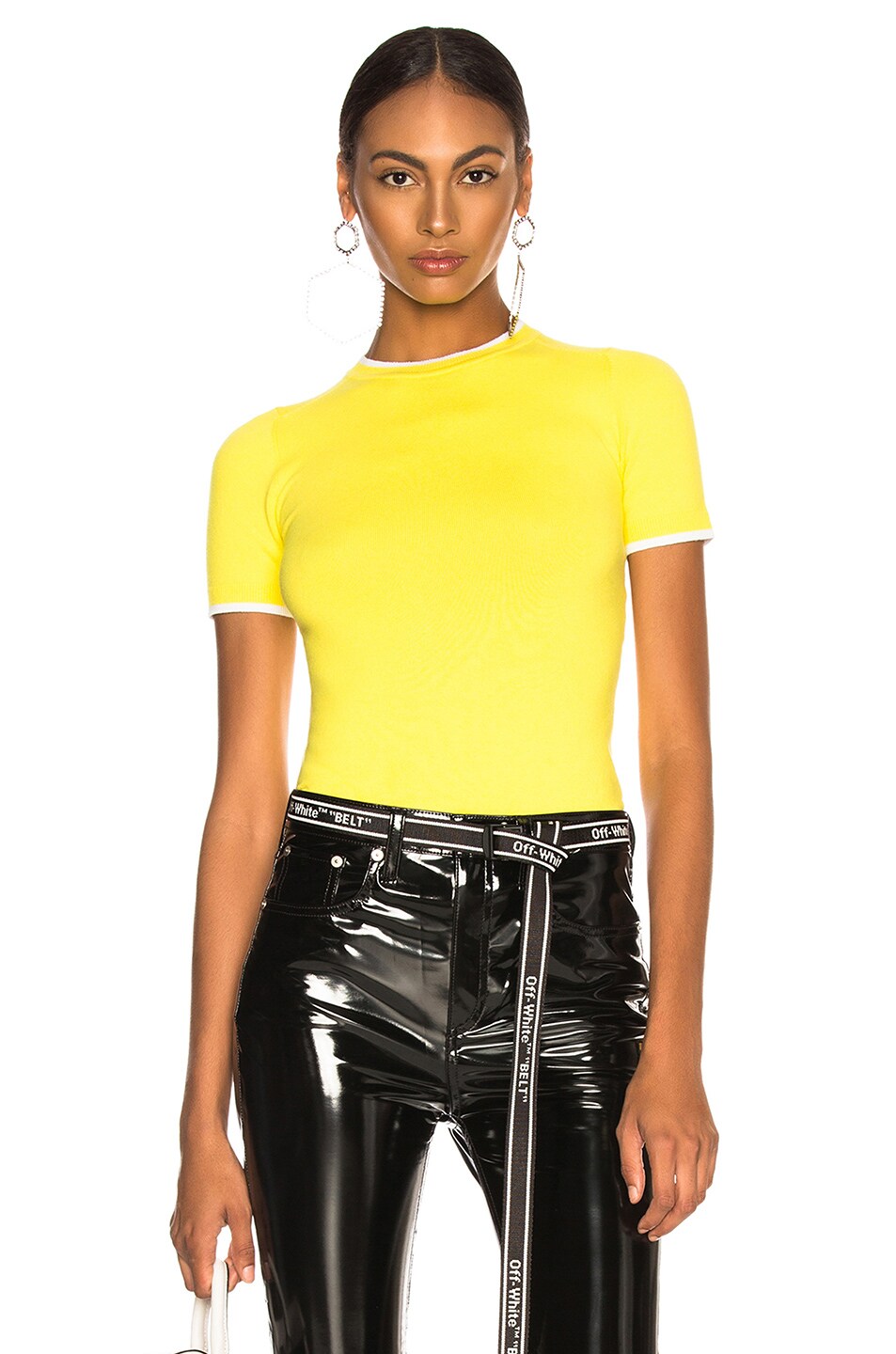 Image 1 of JoosTricot Bodycon Short Sleeve Crew Neck Sweater in Blazing Yellow