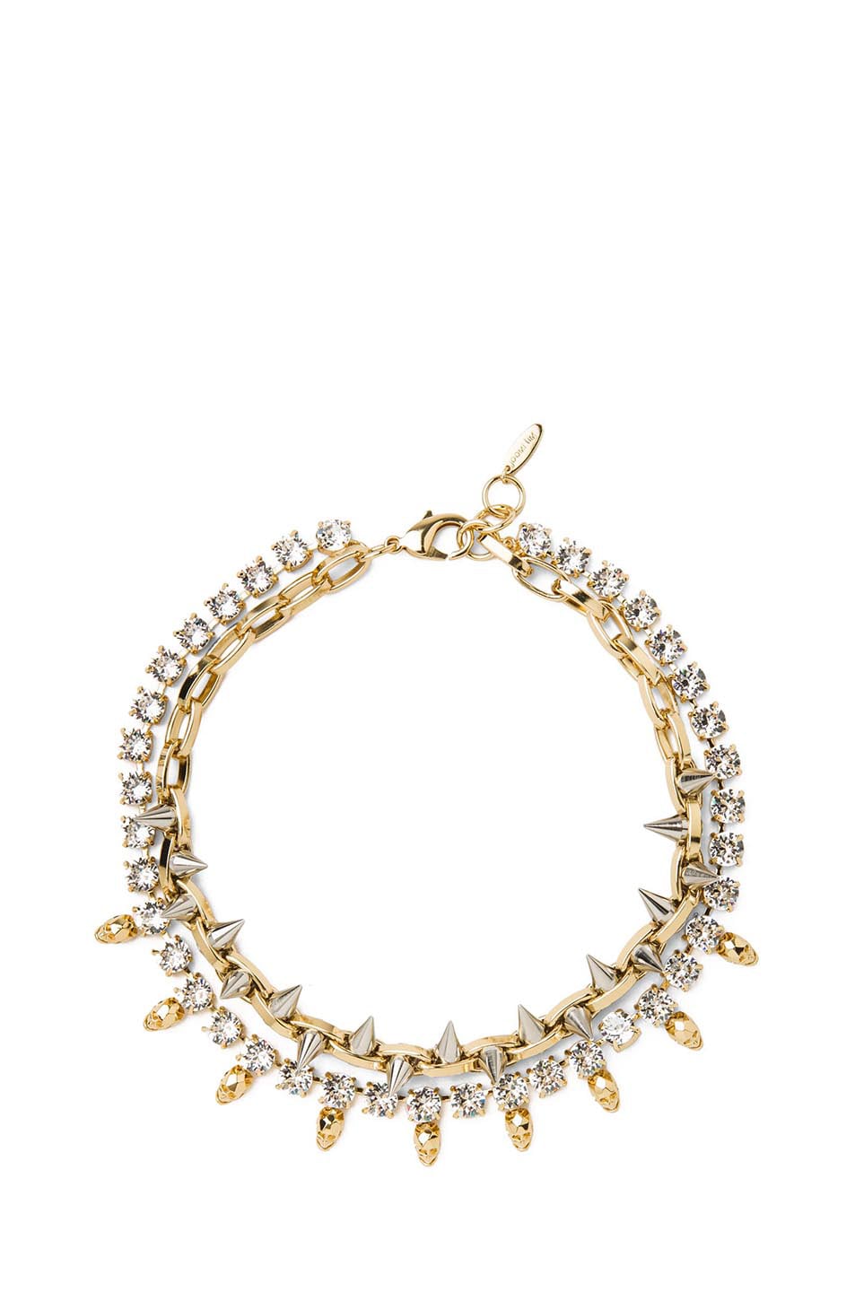 Image 1 of JOOMI LIM Crystal, Skull & Spike Brass Necklace in Gold & Silver