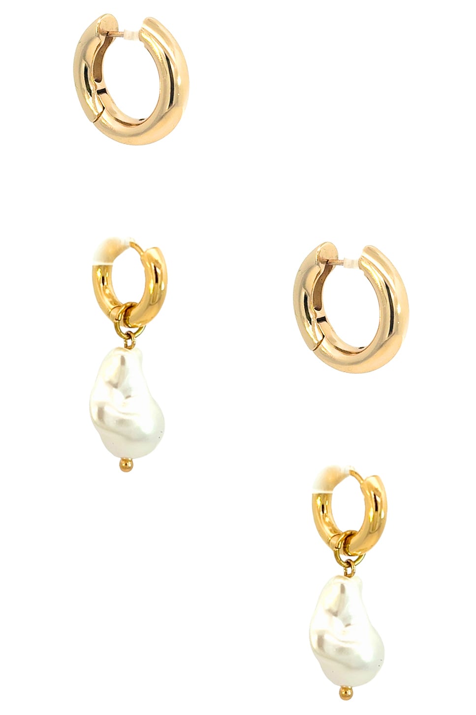 Image 1 of Jordan Road Bianca Hoop And Lou Hoop Earring Set in 14k Gold Plated Brass & Fresh Water Pearl