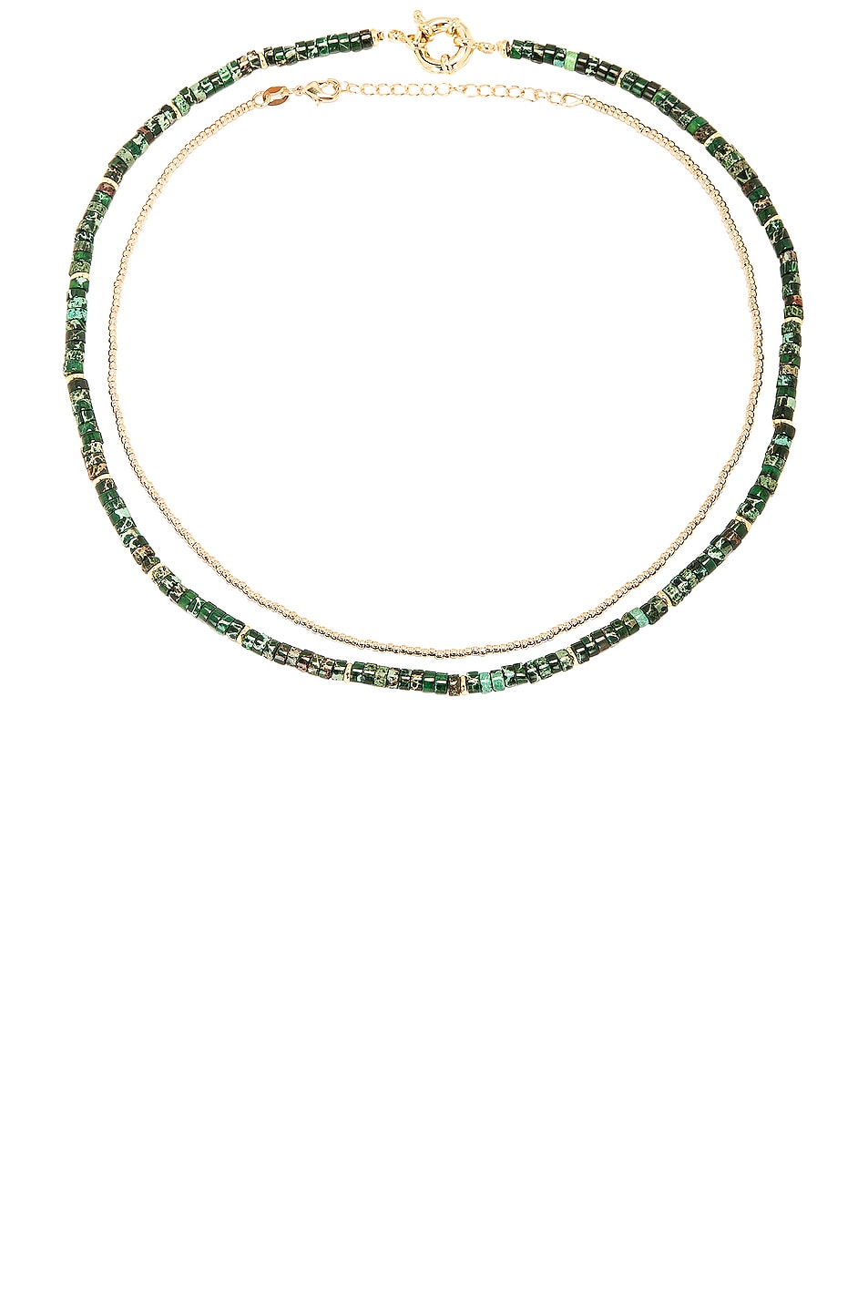 Image 1 of Jordan Road Jewelry Paradis 2 Stack Necklace in 18k Gold Plated Brass & Malachite