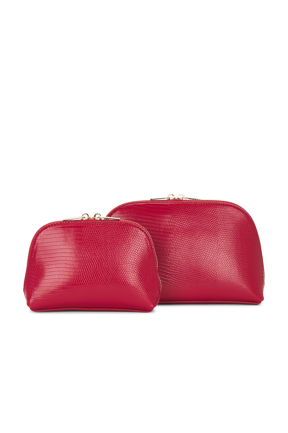 Red Python Embossed Pouch Set in Red