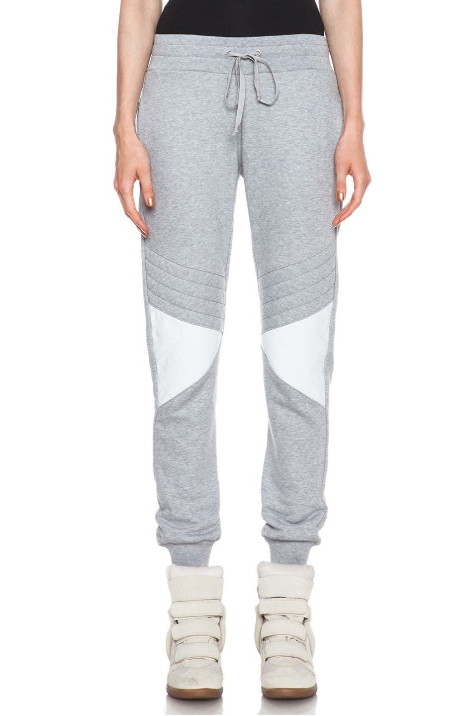 Image 1 of Joseph Jog Quilted Molleton Cotton Pant with Leather in Grey & White