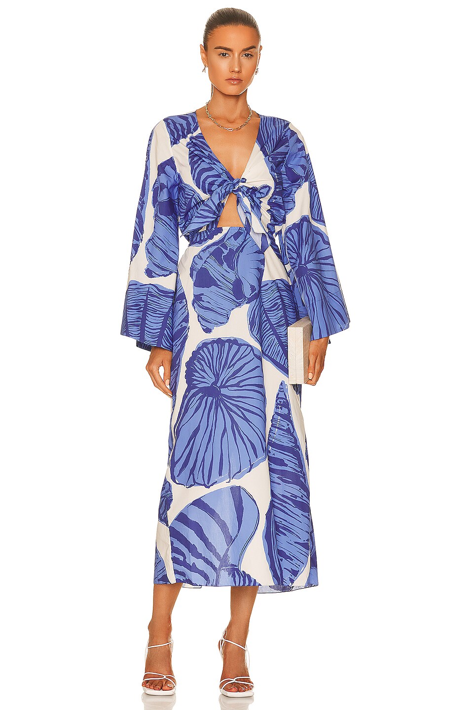 Image 1 of Johanna Ortiz Polinesia Occidental Ankle Dress in Les Coquillages Ecru & Mykonos Blue