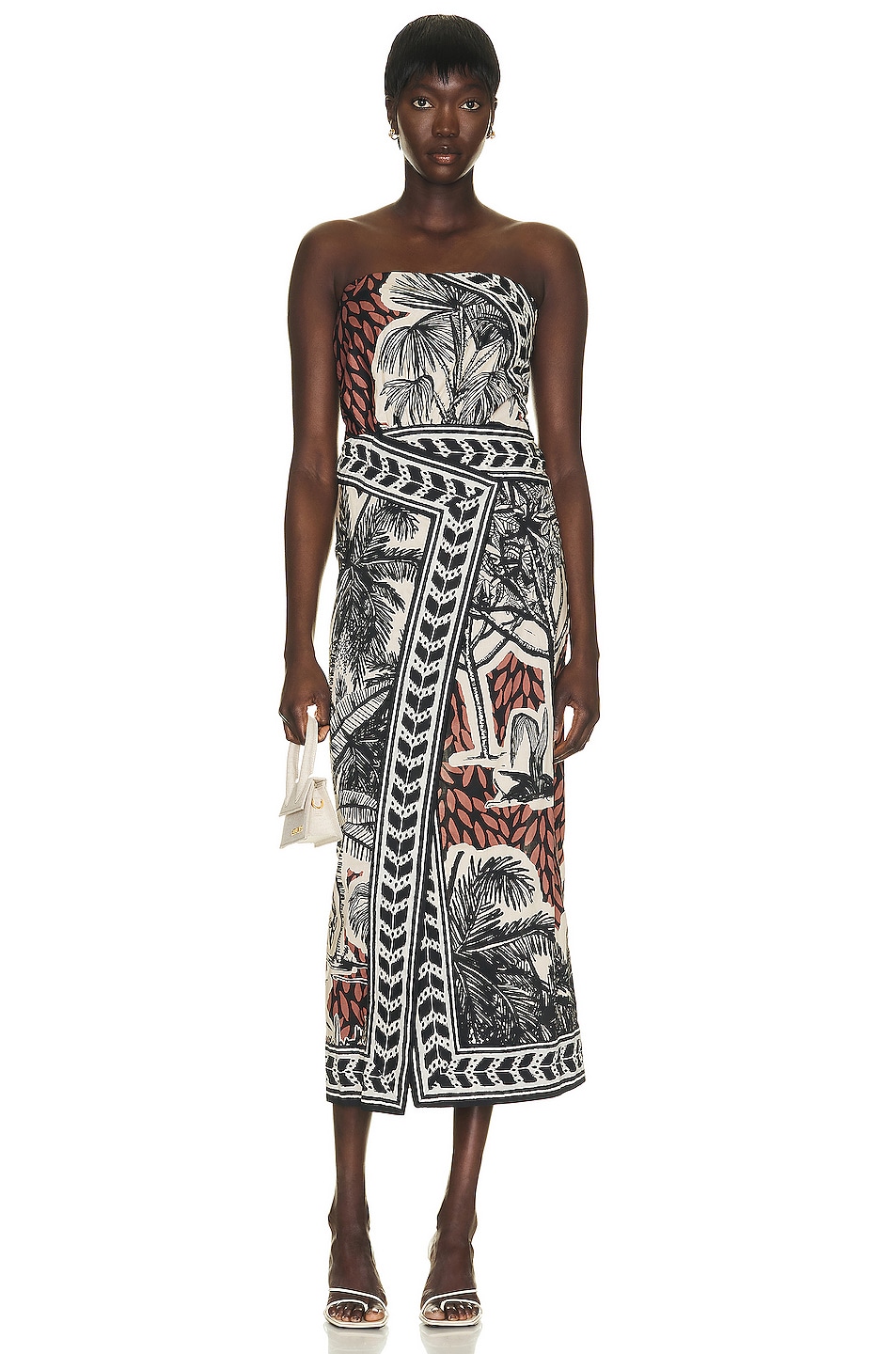 Image 1 of Johanna Ortiz African Canopy Ankle Dress in Toile Burnt Maroon, Black, & Ecru