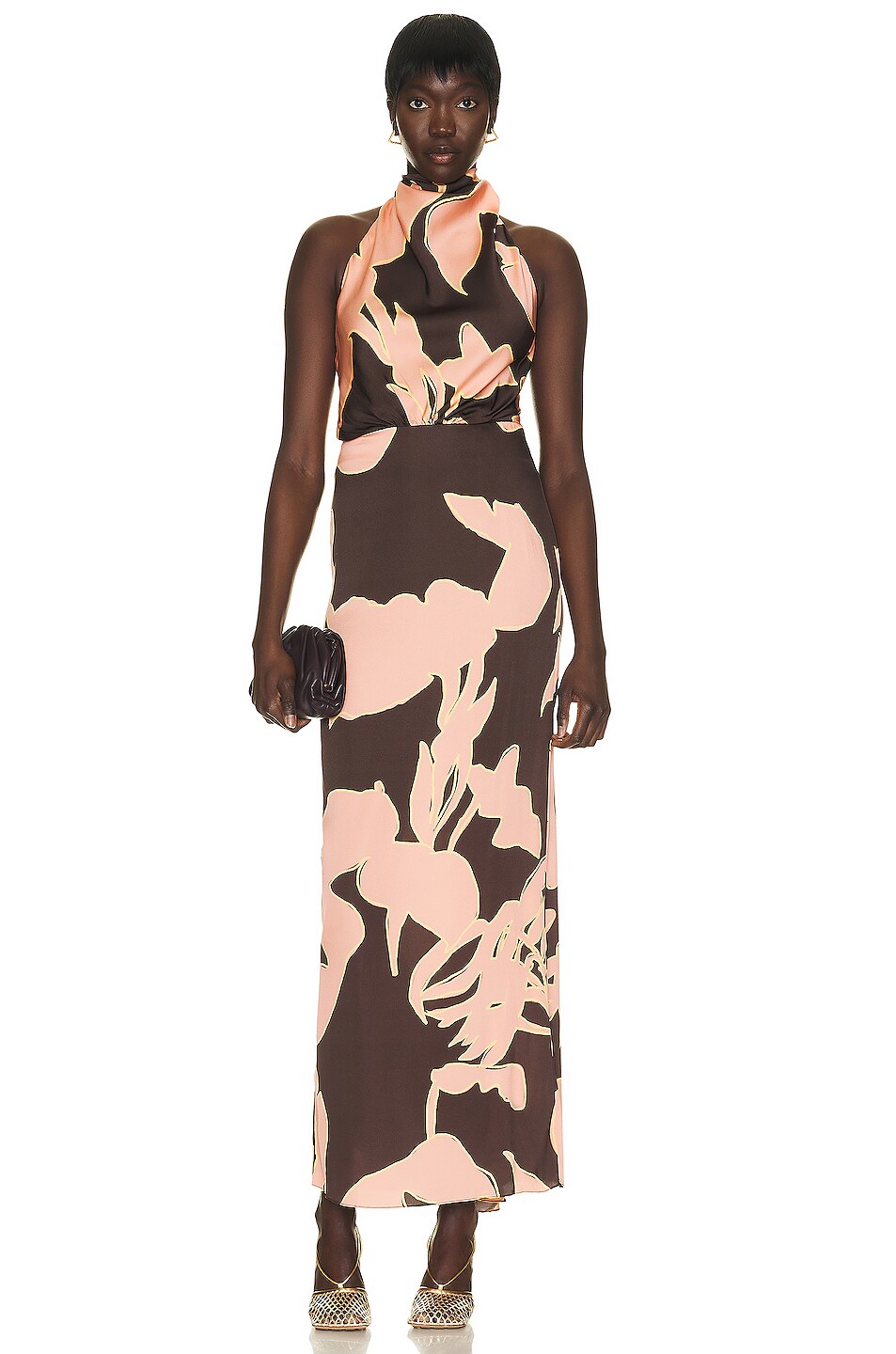 Image 1 of Johanna Ortiz High Neck Maxi Dress in Brown & Pink