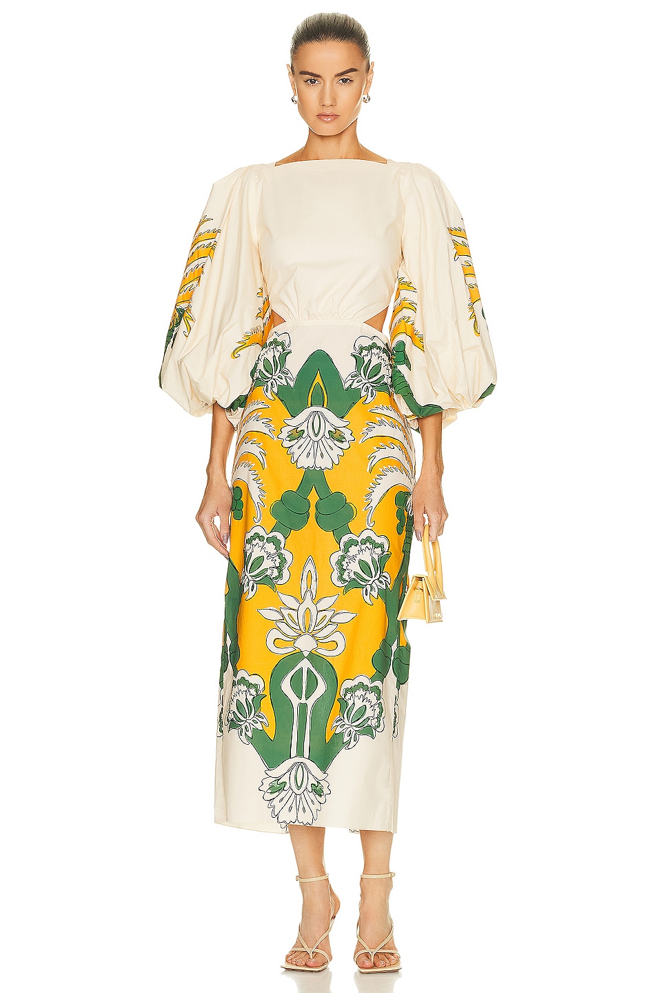 Image 1 of Johanna Ortiz the Lotus Jewel Midi Dress in Palms Ecru & Yellow
