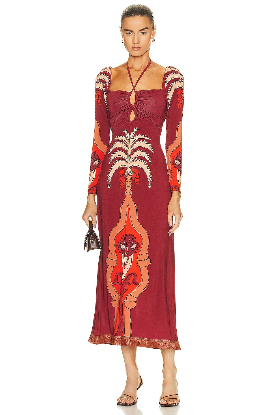 Image 1 of Johanna Ortiz Baraflorida Midi Dress in Palms Madder & Rojo