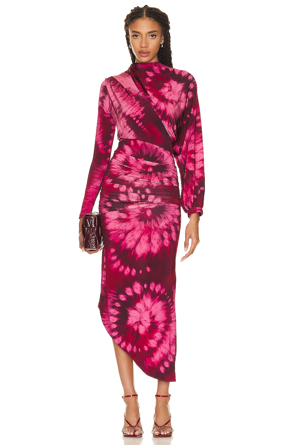 Image 1 of Johanna Ortiz Sunny Disposition Midi Dress in Tye Dye Mahogany & Tourmaline Pink