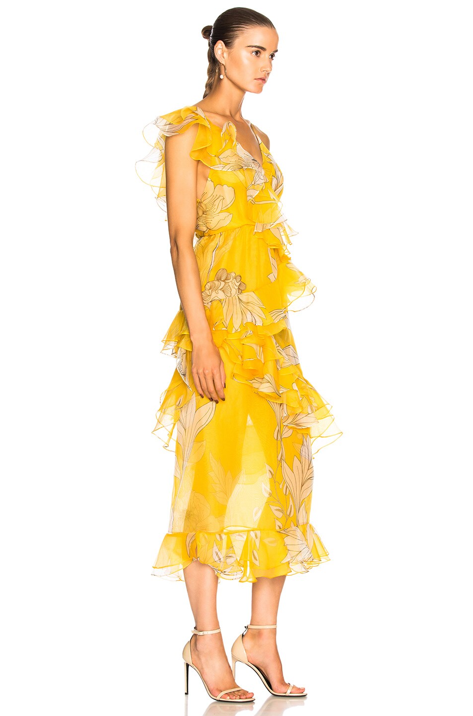 Johanna Ortiz Sunlight Silk Organza Maxi Dress in Sunny Yellow & White ...