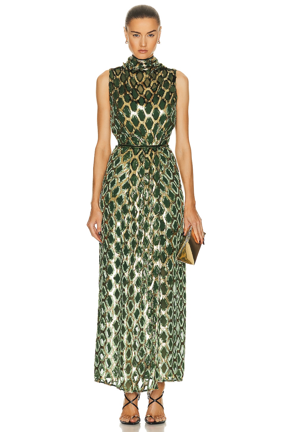 Image 1 of Johanna Ortiz Vie De Boheme Maxi Dress in Rombus Gold & Green