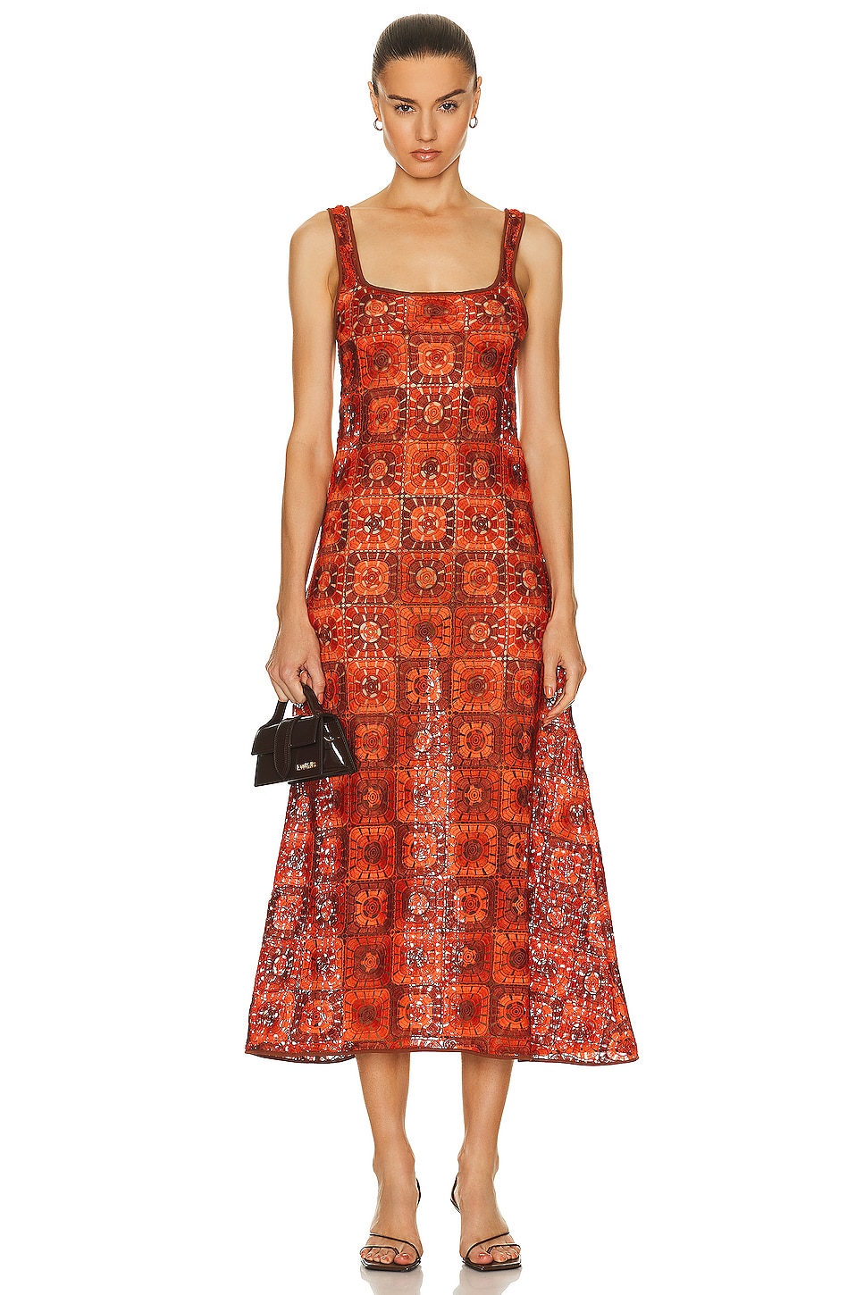 Image 1 of Johanna Ortiz Birdsong Ankle Dress in Terracota & Red