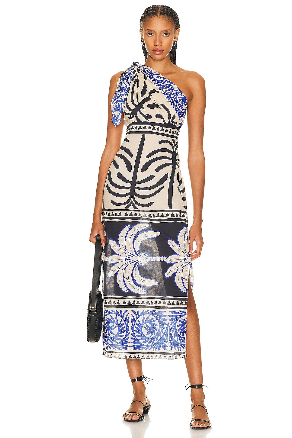 Image 1 of Johanna Ortiz Tanga Coast Ankle Dress in African Waves Pareo Ecru & Cobalt